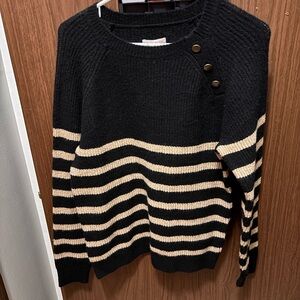 Knox Rose Black and Cream Button-Accent Sweater